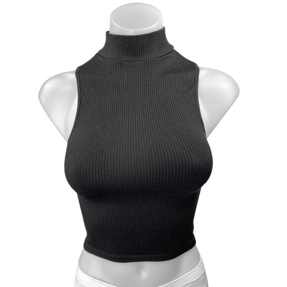 Zara Black Rib Knit Turtleneck Sleeveless Pullover Crop Tank Top Size XS/S - Picture 1 of 4